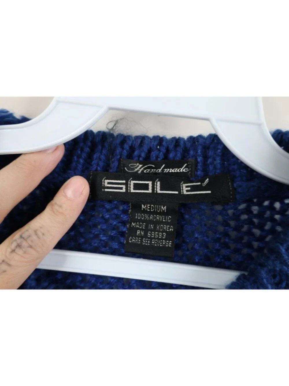 Vintage 90s Streetwear Mens Medium Hand Made Chunky Crochet Knit Sweater Blue